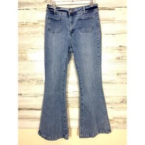 Altar’d State Womens 30 Blue Flared Leg Retro Boho Denim Hip Hugger Jeans Casual